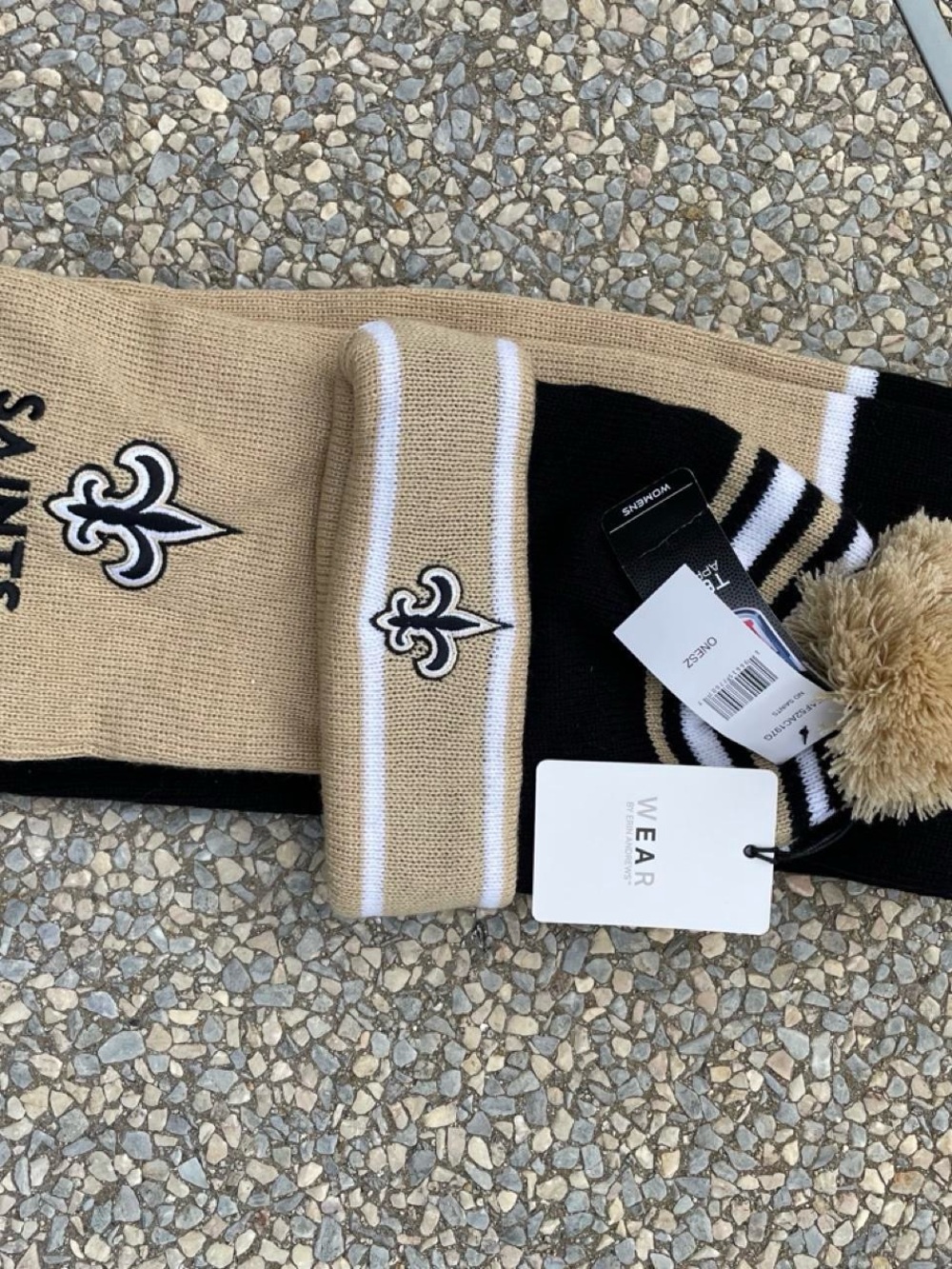 New Orleans Saints Knit Pom Beanie & Scarf Set - Black & Tan